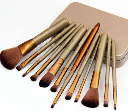Professional Makeup Cosmetic 12pcs Brush Set Gold Metal Tin Box GIFT