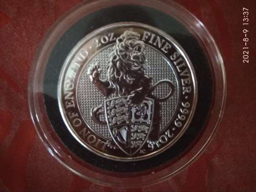 2016 2 OZ SILVER GB LION OF ENGLAND...`QUEEN`S BEASTS SERIES`