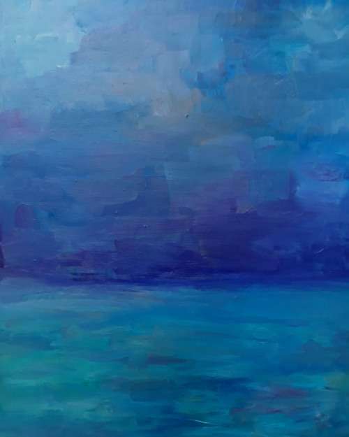 ORIGINAL by WELL KNOWN ARTIST, ARLENE McDADE "THE DEEP" MYSTERIOUS & BEAUTIFUL ABSTRACT SEASCAPE!