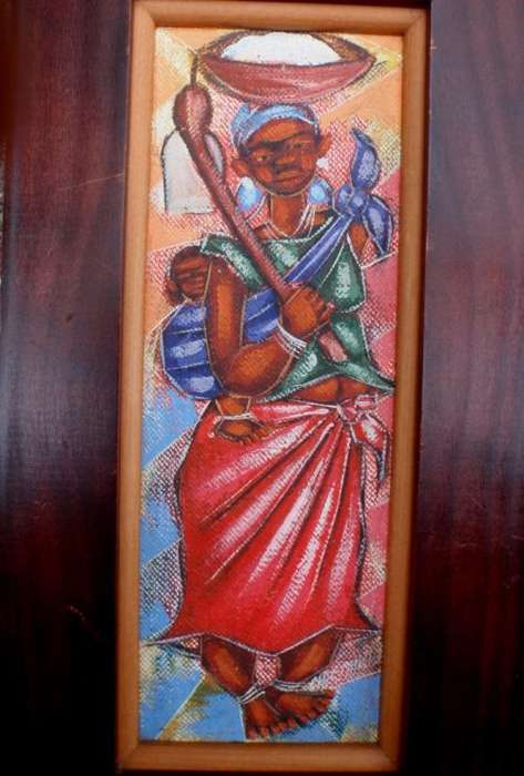 African art - two original paintings depicting every day scenes. Well framed and ready to hang.