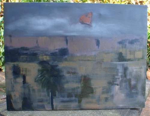 Original oil painting on stretched canvas Butterfly - sophisticated abstract in muted hues.