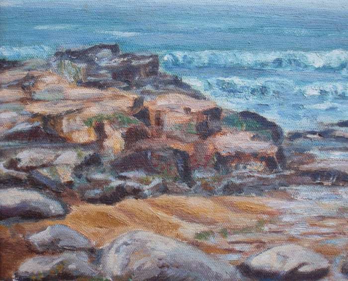 Vintage original seascape by the late Mary Swindell -1927-2017.  Seascape in softly gilded frame.