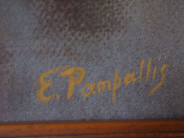 Original by E.Pampallis - sophisticated gouache and pastels. Study in Brown.  Framed behind glass.