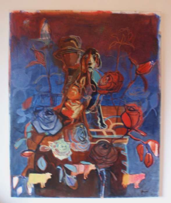 Stunning large abstract original oil on canvas by Angie Arbuthnot. Twilight. Documented KZN artist.