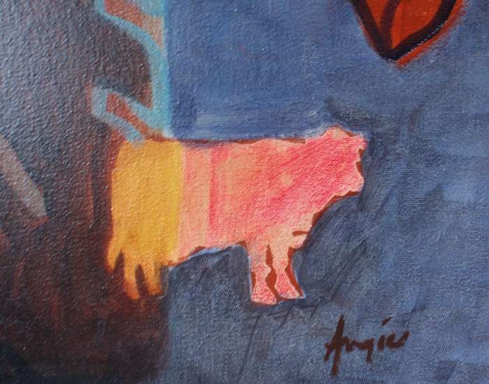 Stunning large abstract original oil on canvas by Angie Arbuthnot. Twilight. Documented KZN artist.