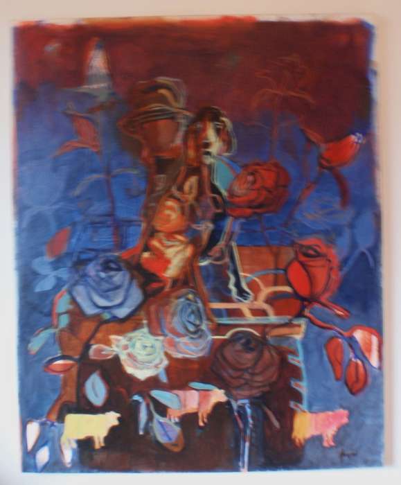 Stunning large abstract original oil on canvas by Angie Arbuthnot. Twilight. Documented KZN artist.