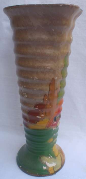 Art Deco - Savoy Wilton - hand painted vase, design reminecent of Clarice Cliff designs.