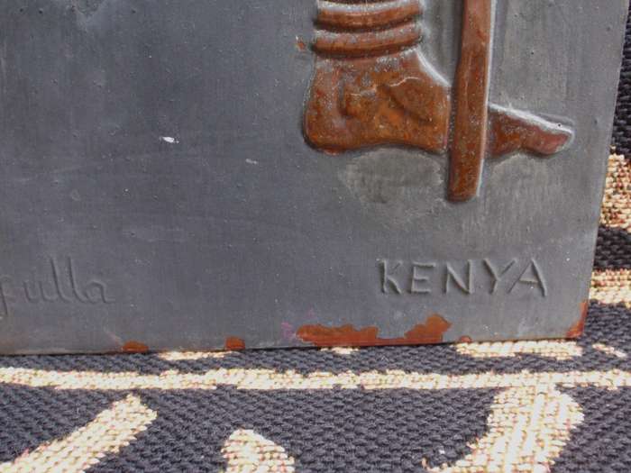 Authentic Maasai Warrior copper panel by Kenya`s artist Nafulla. Collectible African artistry.