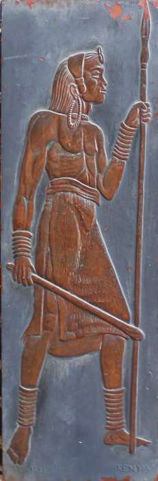 Authentic Maasai Warrior copper panel by Kenya`s artist Nafulla. Collectible African artistry.