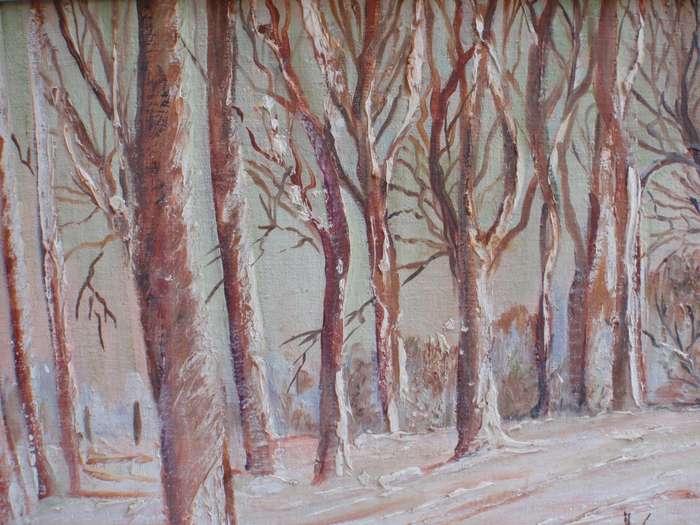 Original oil painting `Winter Forest` Beautiful atmospheric snow scene in gorgeous hues.