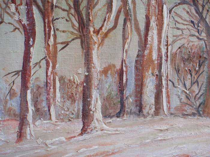 Original oil painting `Winter Forest` Beautiful atmospheric snow scene in gorgeous hues.