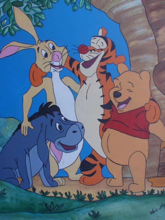Winnie The Pooh and Friends - Original painting on canvas on stretcher frame. Signed.