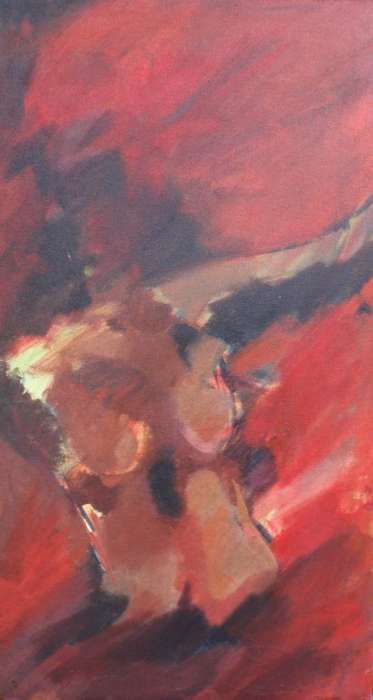 ORIGINAL OIL ON CANVAS, ABSTRACT ART 'CRIMSON NUDE' - RICH COLOURS!!!