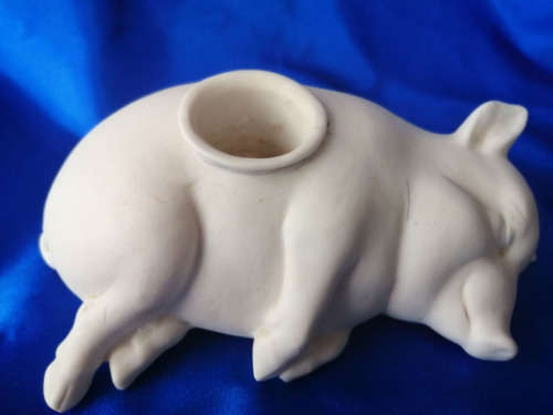 Vintage Large Chubby Sleeping Bisque Pig Piggy Piglet Candle Holder *