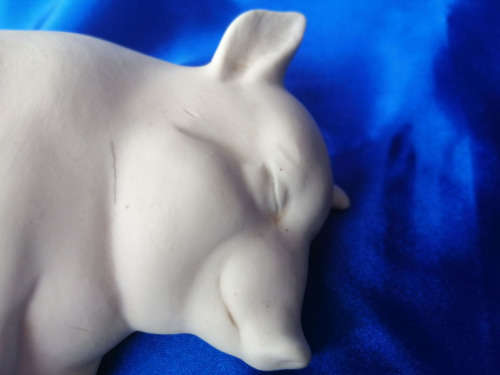 Vintage Large Chubby Sleeping Bisque Pig Piggy Piglet Candle Holder *