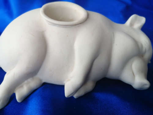 Vintage Large Chubby Sleeping Bisque Pig Piggy Piglet Candle Holder *