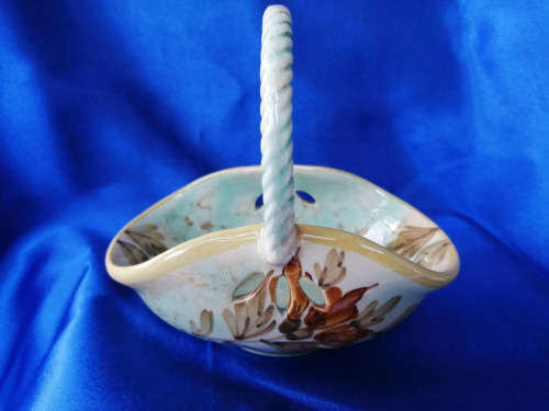 Vintage Gouda Pottery Hand Painted Basket Bowl