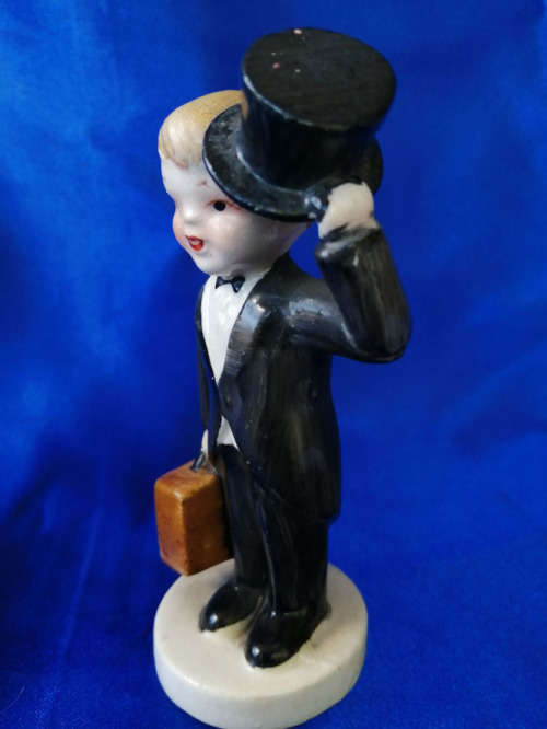 Vintage Porcelain Boy in Black Suit Top Hat
