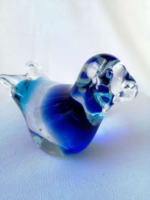 Vintage Studio Glass Blue Bird Paperweight