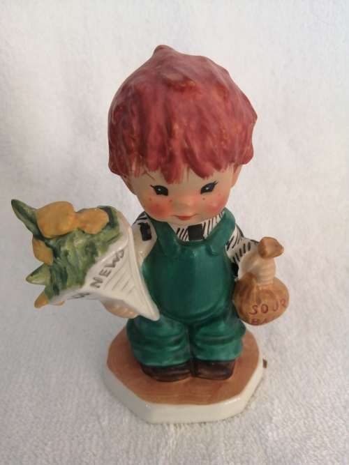 Goebel red head figurine Boy with Flowers, Good News #