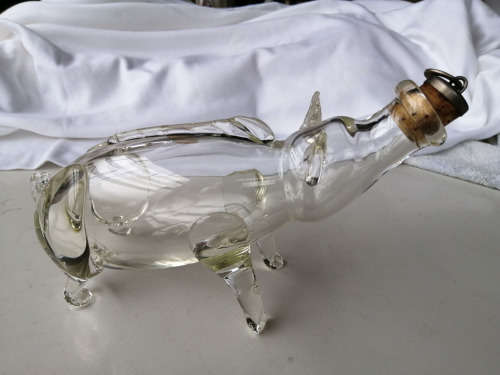 Vintage Kumela Art Glass `Gin Pig` Decanter, Finland, 1960s // Hand Blown Scandinavian Modern Glass