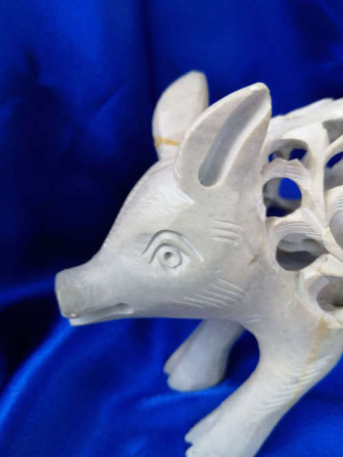 Large stone pig with baby pig inside hand carved *