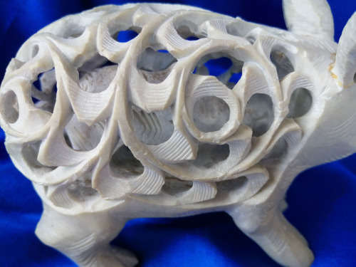 Large stone pig with baby pig inside hand carved *