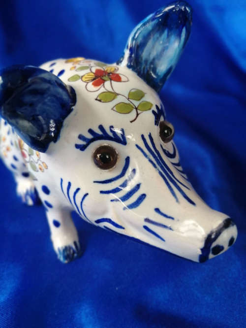 19th Century Desvres French Faience Pig Flower Frog Antique France *