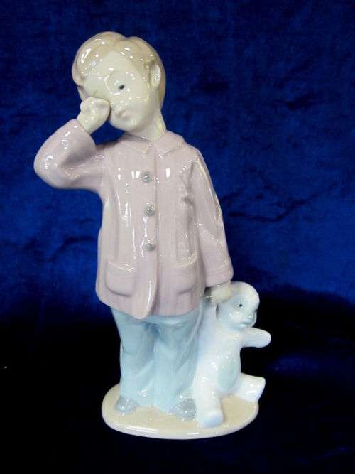 Nao Porcelain by Lladro Sleepy Head Boy Sleepy Holding Teddy Bear