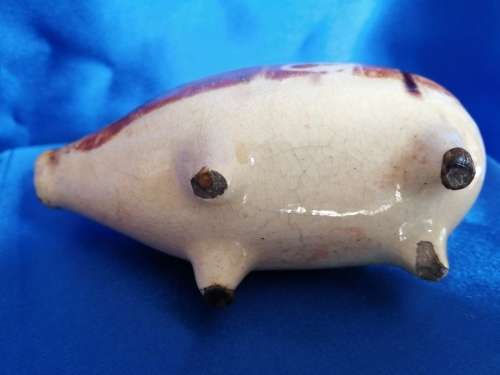 Rare Very old 1800`s Czech Pottery Hole Eyed Piggy Bank Pig