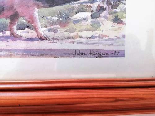 Large Pig and piglets John hayson print ` Down and Snout ` framed #