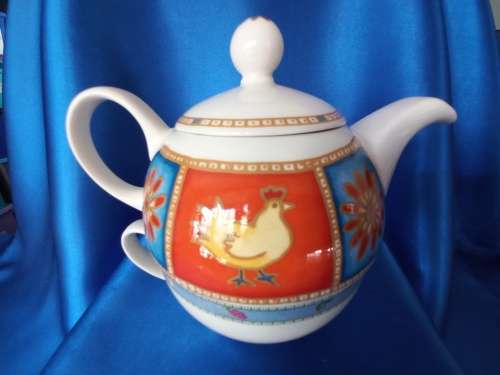 Arthur Wood Dawn Teapot and Tea Cup Tea for One Chicken Floral Stack - KEY P4