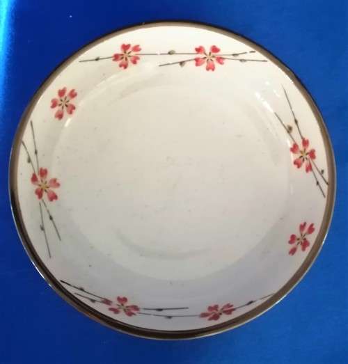 Glazed Pottery Bowl with Orange Flowers #