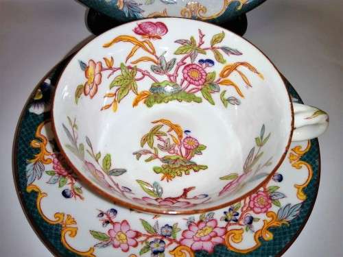 ANTIQUE French Porcelain Trio Sarreguemines, Large Porcelain Breakfast no.215