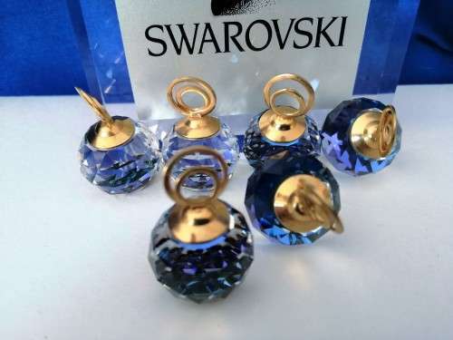 Swarovski Crystal Set of 6 Place Card Holders Bermuda Blue Colo