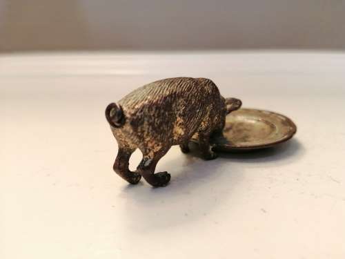 Genuine 19th - 20th cold painted Austrian Geschutzt signed solid bronze Pig / Wild Boar