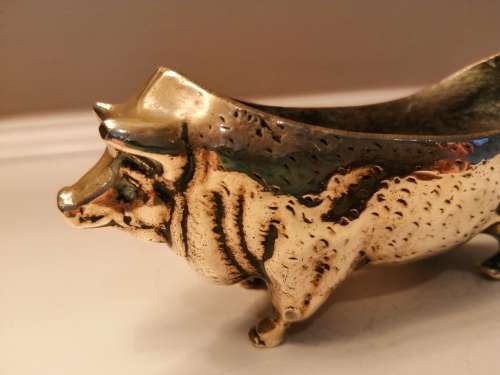 Large Antique c.1880 Brass Figural Pen Or Nib Wipe - Pig