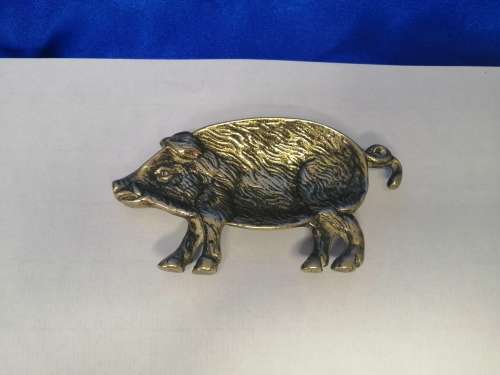 Vintage Sold Brass Pig Pin Tray / Dish / Ashtray, Wild Boar #