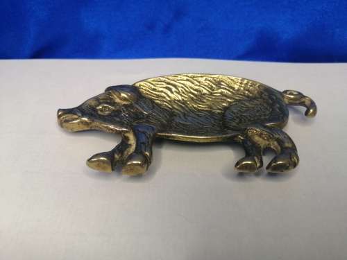 Vintage Sold Brass Pig Pin Tray / Dish / Ashtray, Wild Boar #