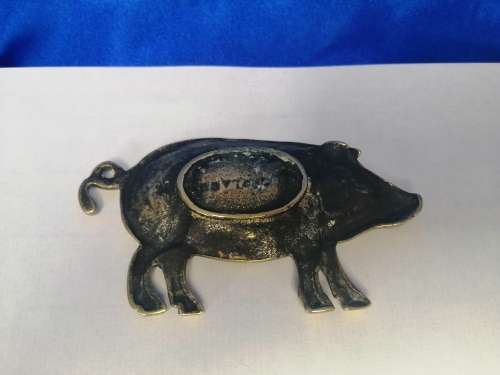Vintage Sold Brass Pig Pin Tray / Dish / Ashtray, Wild Boar #