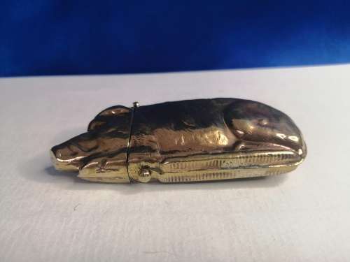 PIG BOAR BRASS COPPER VINTAGE chatelaine VESTA MATCH CASE#