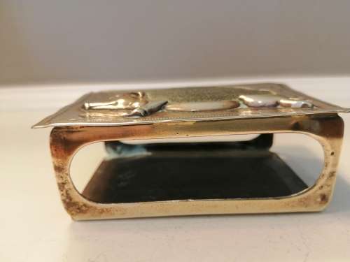 ANTIQUE REPOUSSE BRASS PIG LARGE MATCHBOX HOLDER- ENGRAVED `SCRATCH ME` #