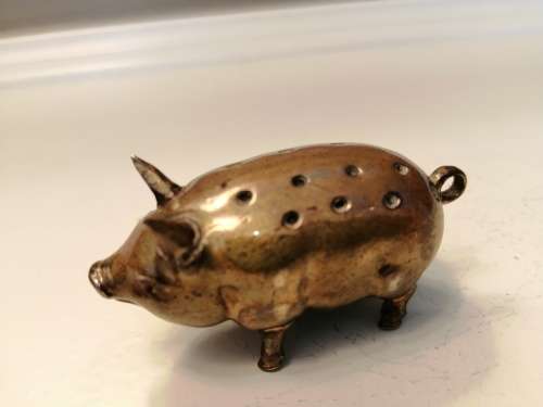 Antique c1970 Brass Pig Pin Cushion  #