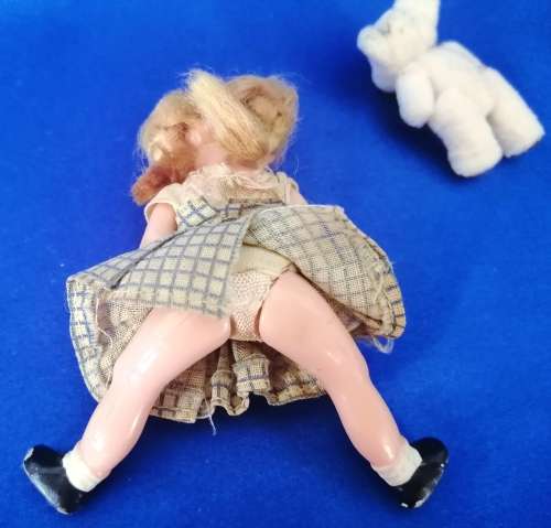 Vintage Dollhouse Miniature Doll and Teddy Bear