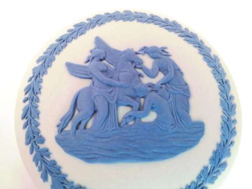 Wedgwood White Jasper with Blue Round Lidded Trinket Box