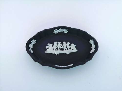 Vintage Wedgwood Jasper Portland Blue Oval Dish  #