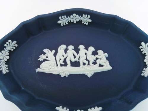 Vintage Wedgwood Jasper Portland Blue Oval Dish  #