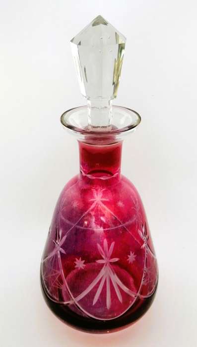 Beautiful Cranberry Cut Glass Decanter
