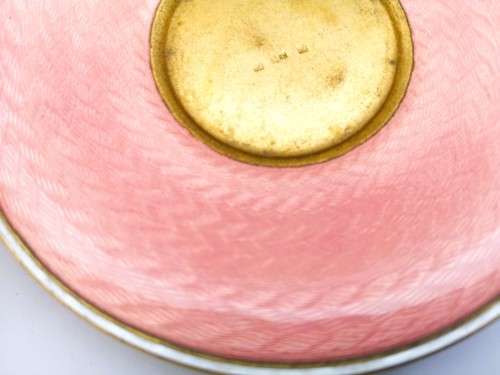 Germany Guilloche Pink Enamel Copper Tea Cup and Saucer