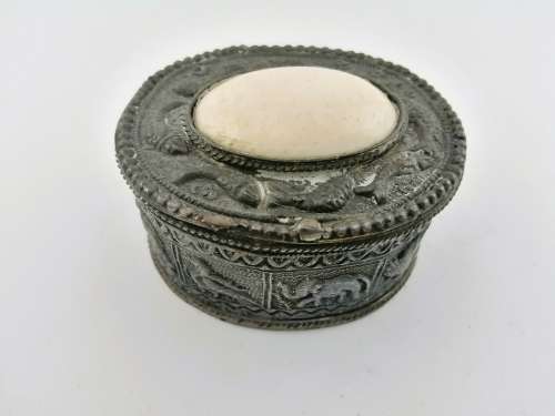 Vintage Indian Metal Stone Trinket Box